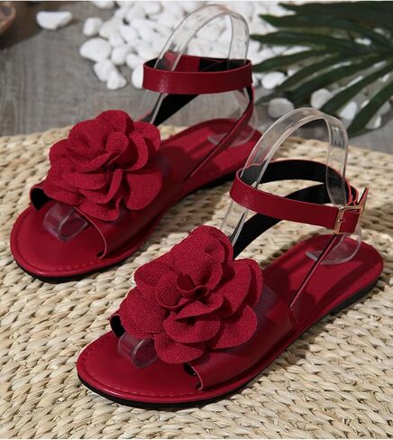 Verdusa Women's 3D Flower Sandals Open Toe Ankle Strap Vacation Flat Sandals in Saudi Arabia