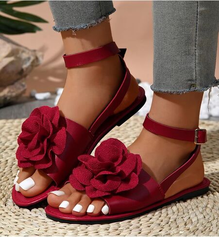 Verdusa Women's 3D Flower Sandals Open Toe Ankle Strap Vacation Flat Sandals in Saudi Arabia