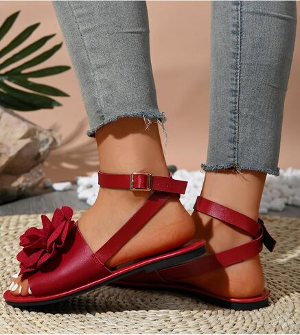 Verdusa Women's 3D Flower Sandals Open Toe Ankle Strap Vacation Flat Sandals in Saudi Arabia