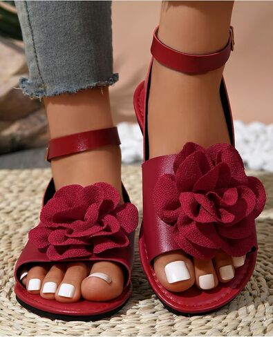 Verdusa Women's 3D Flower Sandals Open Toe Ankle Strap Vacation Flat Sandals in Saudi Arabia