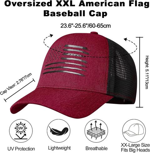 ضخم XXL American Flag Baseball Cap للرجال والنساء - قبعة Snapback ذات الرأس الكبير - قبعة شاحنة الوطنية شبكة الشبكة الوطنية in Kuwait