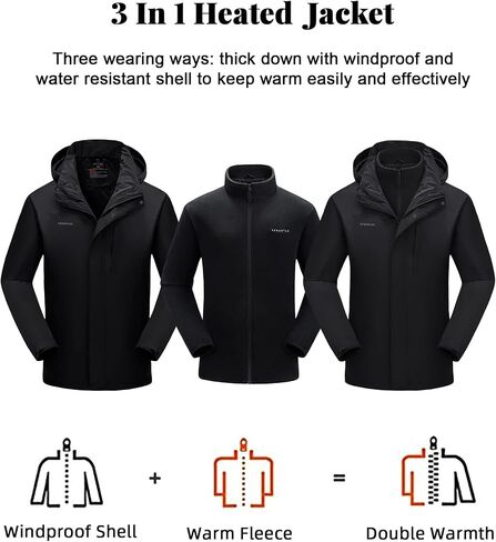 Venustas Men's 3-in-1 Heated Jacket (Size XL), and an Extra 7200mAh Battery Pack and Plus 35W Fast-Charging Adaptor in Saudi Arabia