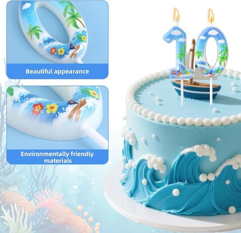 Ocean Themed Birthday Candles, Hawaiian Cartoon Inspired Number Cake Topper for Birthday Baby Shower Ocean Party Decorations (Number 9) in Saudi Arabia