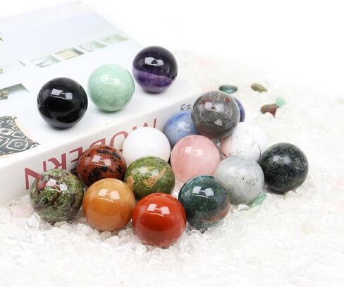 Mix 6PCS Gemstone Spheres, 1.2 Inch Crystal Balls, Healing Crystal Mini Sphere, Polished Hand Carved Sphere Sculpture Figurine for Home Decor(Random Color in Saudi Arabia