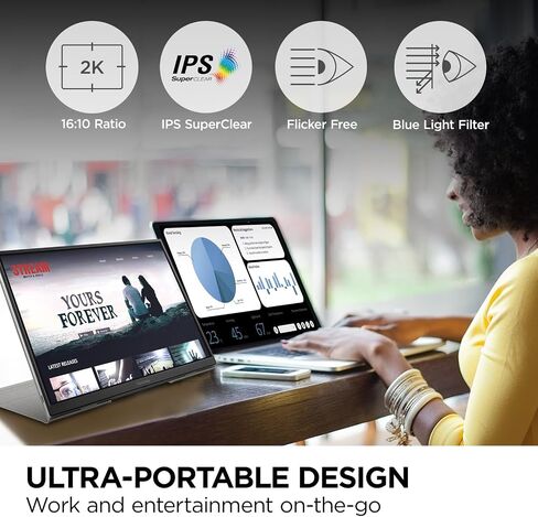 ViewSonic VA1653 16 Inch 1080p FHD IPS Portable Monitor with Eye Care, Built-in Stand, USB C, Mini HDMI, and Protective Case External Second Screen for Laptops, PC, Mac, and Gaming Consoles in Kuwait