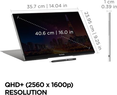 ViewSonic VA1653 16 Inch 1080p FHD IPS Portable Monitor with Eye Care, Built-in Stand, USB C, Mini HDMI, and Protective Case External Second Screen for Laptops, PC, Mac, and Gaming Consoles in Kuwait
