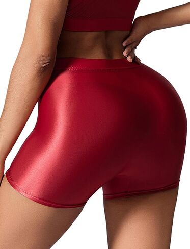 SEAUR Women's Sexy Oil Glossy See Through Sheer Shorts Shiny Rave Booty Dance Shorts in Saudi Arabia