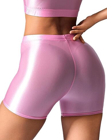 SEAUR Women's Sexy Oil Glossy See Through Sheer Shorts Shiny Rave Booty Dance Shorts in Saudi Arabia