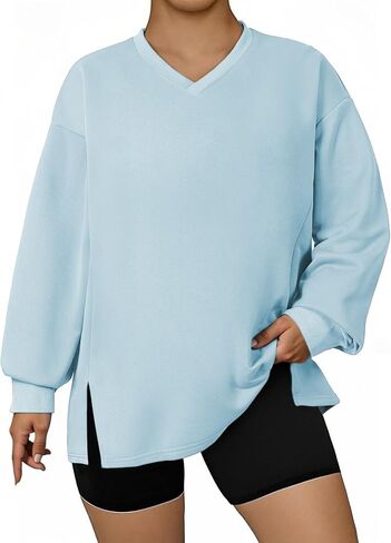 eytino plus sweatshirts للنساء الضخمات V الرقبة طويلة الأكمام طويلة الأكمام 2025 ملابس أزياء الخريف (1x-5x) in Saudi Arabia