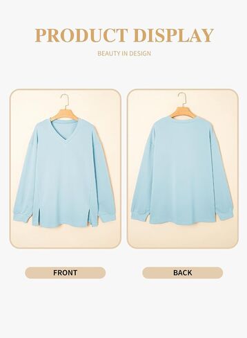 eytino plus sweatshirts للنساء الضخمات V الرقبة طويلة الأكمام طويلة الأكمام 2025 ملابس أزياء الخريف (1x-5x) in Saudi Arabia