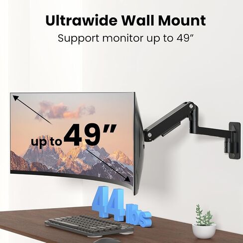 PUTORSEN Ultrawide Monitor Wall Mount - Heavy Duty Monitor Arm for Screen up to 57 inches and 44 lbs with Gas Spring, Full Motion Adjustable, Max VESA 200x200 in Kuwait
