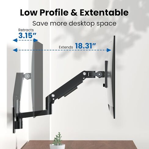 PUTORSEN Ultrawide Monitor Wall Mount - Heavy Duty Monitor Arm for Screen up to 57 inches and 44 lbs with Gas Spring, Full Motion Adjustable, Max VESA 200x200 in Kuwait