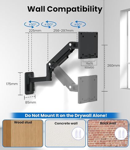 PUTORSEN Ultrawide Monitor Wall Mount - Heavy Duty Monitor Arm for Screen up to 57 inches and 44 lbs with Gas Spring, Full Motion Adjustable, Max VESA 200x200 in Kuwait