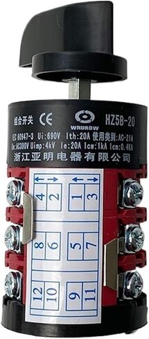 3 Position HZ5B-20/3 Changeover Rotary Cam Switch 20A 3 Poles Screws Terminals Silver Contact Electrical Control Circuit in Saudi Arabia