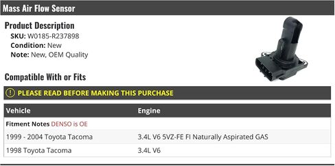 MAF Mass Air Flow Sensor - Compatible with 1998-2004 Toyota Tacoma 3.4L V6 in Saudi Arabia