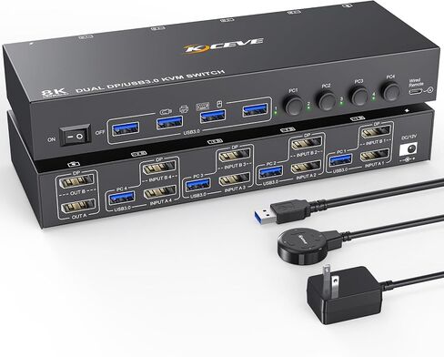 8K KVM Switch 2 شاشات 3 كمبيوتر، شاشات KCEVE المزدوجة USB 3.0 Displayport KVM Switcher، يدعم 8K@60 هرتز لـ 3 منافذ DP PC شارك 2 شاشات DP ولوحة المفاتيح والماوس in Saudi Arabia