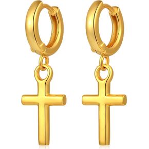18K White Gold Plated Cross Earrings Drop Dangle Hoop Earrings for Men Women s925 Sterling Silver Huggie Hoops Dangling Cross Earrings in Saudi Arabia