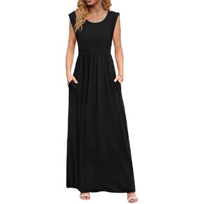 DB MOON Womens 2025 Maxi Dresses Empire Waist Long Summer Dress Casual Cap Short Sleeve Sundress with Pockets in Kuwait