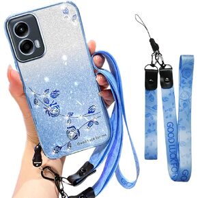 for Motorola Moto G-Stylus-5G-2024 Case Glitter with Crossbody Lanyard for Women, Bling Sparkle Flowers Floral Soft TPU Clear Cover with Wrist Strap for Moto G Stylus 5G 2024 YSS Pink in Kuwait