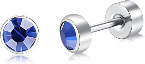Blisi G23 Solid Titanium Studs أقراط مسطحة الإضاءة الخلفية سيام الأقراط ، المسمار اللامع الظهر الفضة الأقطاب Hypoallergenic 3mm/4mm/5mm الغضروف أحجار الراين الحلق اللولب tragus conch percing in Kuwait