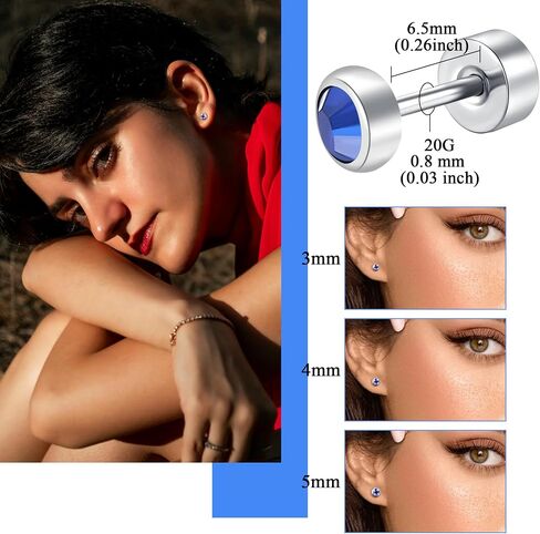 Blisi G23 Solid Titanium Studs أقراط مسطحة الإضاءة الخلفية سيام الأقراط ، المسمار اللامع الظهر الفضة الأقطاب Hypoallergenic 3mm/4mm/5mm الغضروف أحجار الراين الحلق اللولب tragus conch percing in Kuwait