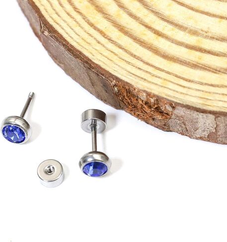 Blisi G23 Solid Titanium Studs أقراط مسطحة الإضاءة الخلفية سيام الأقراط ، المسمار اللامع الظهر الفضة الأقطاب Hypoallergenic 3mm/4mm/5mm الغضروف أحجار الراين الحلق اللولب tragus conch percing in Kuwait
