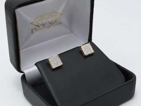 مجموعة RomazzlingRock 0.10 قيراط (CTW) الفضة الاسترليني 18K الذهب الأصفر المطلي بالأقراط على شكل مزودة بأقراط 1/10 CT in Saudi Arabia