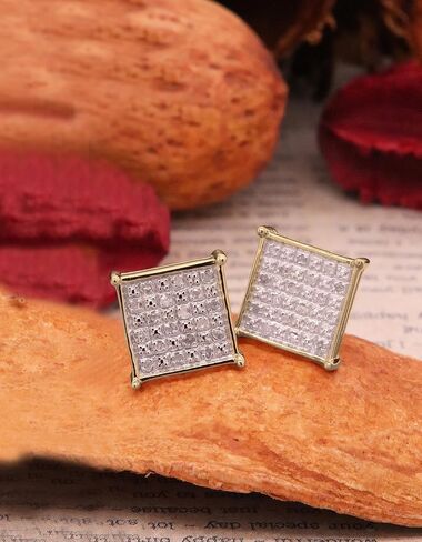 مجموعة RomazzlingRock 0.10 قيراط (CTW) الفضة الاسترليني 18K الذهب الأصفر المطلي بالأقراط على شكل مزودة بأقراط 1/10 CT in Saudi Arabia