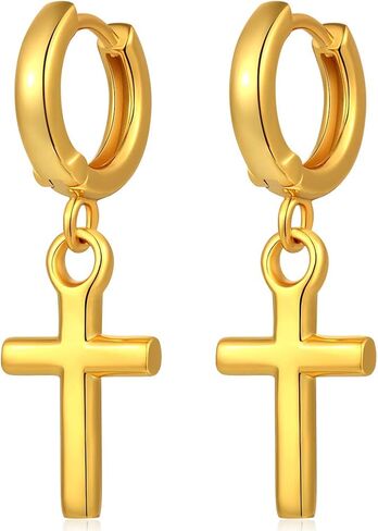 18K White Gold Plated Cross Earrings Drop Dangle Hoop Earrings for Men Women s925 Sterling Silver Huggie Hoops Dangling Cross Earrings in Saudi Arabia