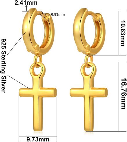 18K White Gold Plated Cross Earrings Drop Dangle Hoop Earrings for Men Women s925 Sterling Silver Huggie Hoops Dangling Cross Earrings in Saudi Arabia