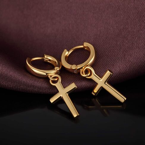 18K White Gold Plated Cross Earrings Drop Dangle Hoop Earrings for Men Women s925 Sterling Silver Huggie Hoops Dangling Cross Earrings in Saudi Arabia