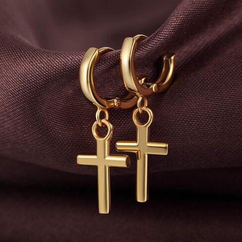 18K White Gold Plated Cross Earrings Drop Dangle Hoop Earrings for Men Women s925 Sterling Silver Huggie Hoops Dangling Cross Earrings in Saudi Arabia