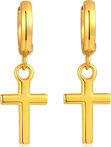 18K White Gold Plated Cross Earrings Drop Dangle Hoop Earrings for Men Women s925 Sterling Silver Huggie Hoops Dangling Cross Earrings in Saudi Arabia