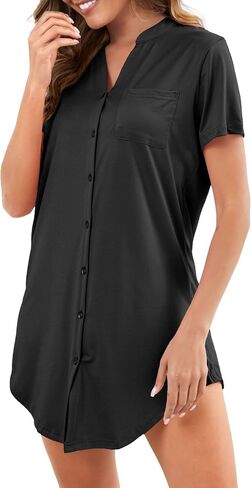 Nightgowns for Women Button Down Sleep Shirt Short Sleeve Pajama Dress V Neck Boyfriend Nightshirt S-XXL in Saudi Arabia