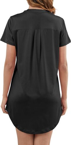 Nightgowns for Women Button Down Sleep Shirt Short Sleeve Pajama Dress V Neck Boyfriend Nightshirt S-XXL in Saudi Arabia