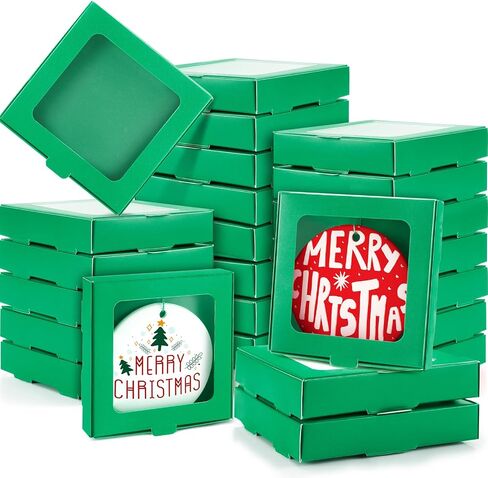 25 Pcs Sublimation Ornament Blanks Gift Box 3.6" x 3.6" x 0.7" Christmas Ornaments Holder Ceramic Discs Ornaments Packaging Box with Window for Personalized Xmas Tree Ornament Blanks Bulk in Saudi Arabia