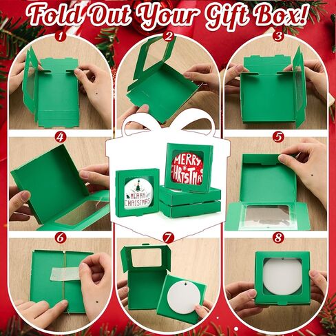 25 Pcs Sublimation Ornament Blanks Gift Box 3.6" x 3.6" x 0.7" Christmas Ornaments Holder Ceramic Discs Ornaments Packaging Box with Window for Personalized Xmas Tree Ornament Blanks Bulk in Saudi Arabia