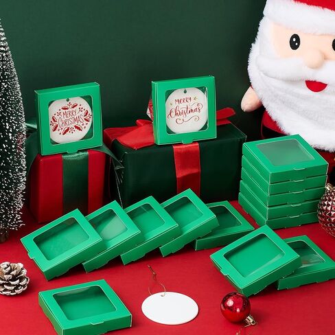 25 Pcs Sublimation Ornament Blanks Gift Box 3.6" x 3.6" x 0.7" Christmas Ornaments Holder Ceramic Discs Ornaments Packaging Box with Window for Personalized Xmas Tree Ornament Blanks Bulk in Saudi Arabia