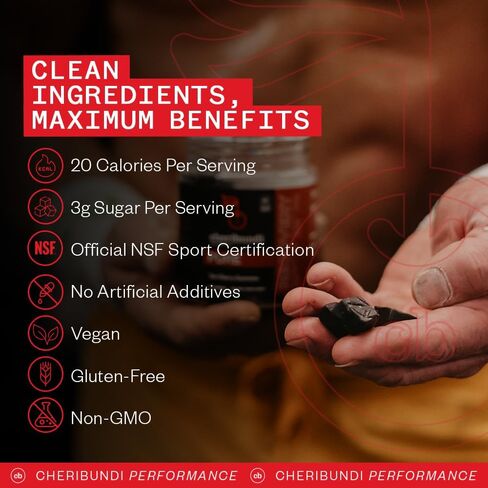 Cheribundi Tart Cherry Gummies Sleep | Performance for Maximum Recovery with 25 Tart Cherries | Powerful Antioxidant Support, Non-GMO, Gluten-Free, Vegan | 20 Calories per Serving | 60 Count in Saudi Arabia