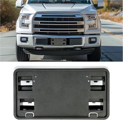قوس لوحة ترخيص Hecasa الأمامي المتوافق مع 2015-2017 استبدال Ford F150 لـ FO1068165 FL3Z17A385A ، حامل تصاعد لوحة الترخيص من البلاستيك الأسود in Kuwait