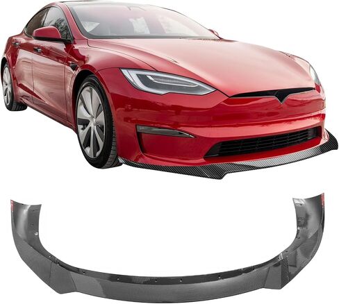Ikon Motorsprts ، Lip الأمامي المتوافق مع 2021-2025 Tesla Model S ، ألياف الكربون طباعة 3pc الشفاه الأمامية المفسد الحامي PP الناشر ذقن السفلى ، 2022 in Saudi Arabia