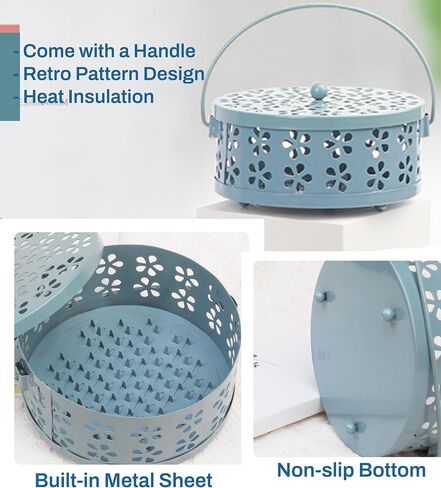 Portable Mosquito Coil Burner Blue Outdoor Incense Holder with Handle Round Fireproof Holders for Home Office Camping in Saudi Arabia