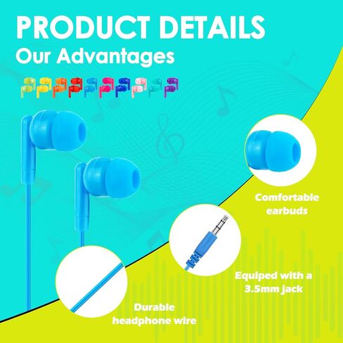 Kids Bulk Earbuds for Classroom School 120 Pack,Wholesale Students Wired Earphones 3.5mm Multi Colored Perfect for School Classroom Libraries (10 Colors) in Saudi Arabia