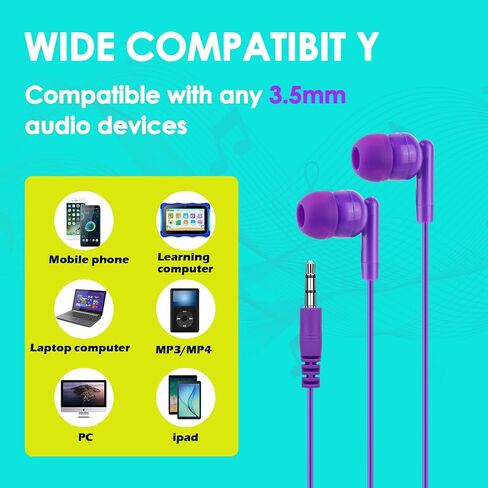 Kids Bulk Earbuds for Classroom School 120 Pack,Wholesale Students Wired Earphones 3.5mm Multi Colored Perfect for School Classroom Libraries (10 Colors) in Saudi Arabia