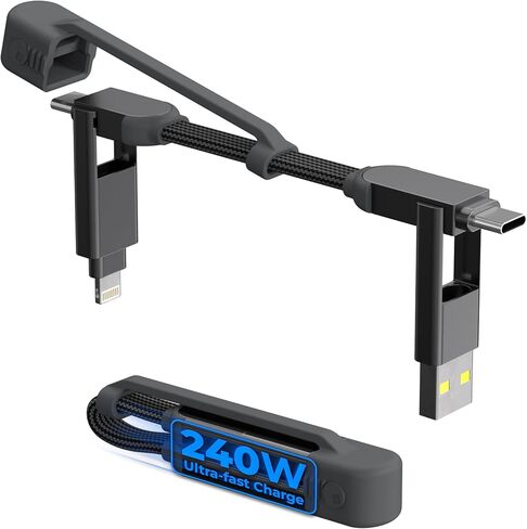 Rolling Square inCharge XS - 240W 4in1 Keyring Cable | Fast Charging & Data Transfer | Universal USB C/Lightning/USB Cable with Metal Housing | N52 Magnets | Eco-Friendly | Orange in Saudi Arabia