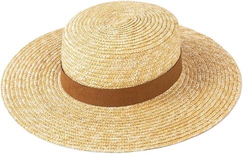 Vintage Straw Hat with Leather Accents Wide Brim Sun Hat for Women - Adjustable 56-58cm - Beach & City in Saudi Arabia