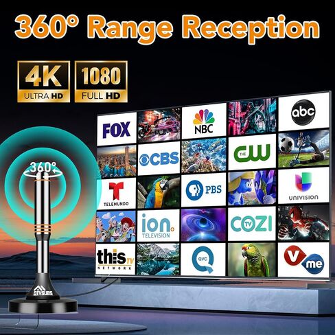TV Antenna for Smart TV Indoor, 2025 Digital TV Antenna for Local Channels with Strong Magnetic Base, 360 Reception HDTV Antennas for TV Without Cable Supports 4K 1080P - 10FT Long Cable in Saudi Arabia