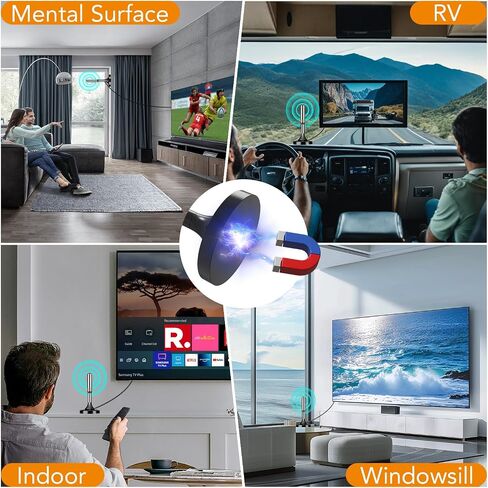 TV Antenna for Smart TV Indoor, 2025 Digital TV Antenna for Local Channels with Strong Magnetic Base, 360 Reception HDTV Antennas for TV Without Cable Supports 4K 1080P - 10FT Long Cable in Saudi Arabia