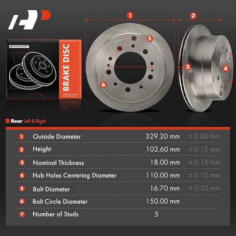 A-Premium 12.96 inch (329.2mm) Rear Vented Disc Brake Rotors Compatible with Select Toyota and Lexus Models - Land Cruiser, LX470, 1998-2007, 4.7L, 2-PC Set in Saudi Arabia