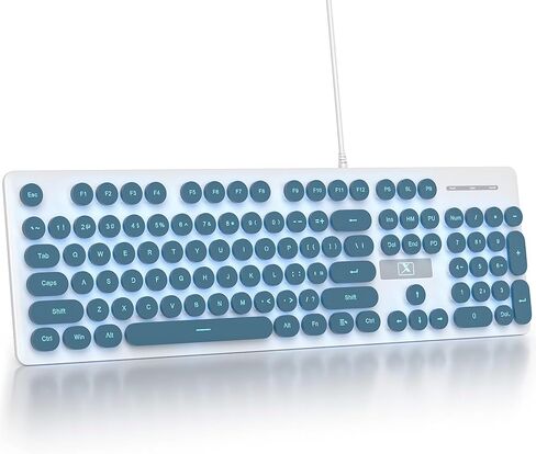 Fogruaden Wired Retro Typewriter Keyboard, Quiet Full Size Membrane Keyboard Light Up, Dark Green Cute Computer Keyboards, 104 Round Keys, Blue LED Backlit, Slim, Silent for Windows PC, Laptop in Kuwait